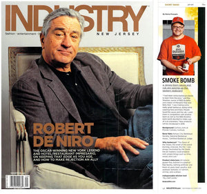 Industry New Jersey magazine featuring Robert De Niro on cover and Chef Ray Sheehan of BBQ Buddha highlighted for barbecue sauces and rubs.