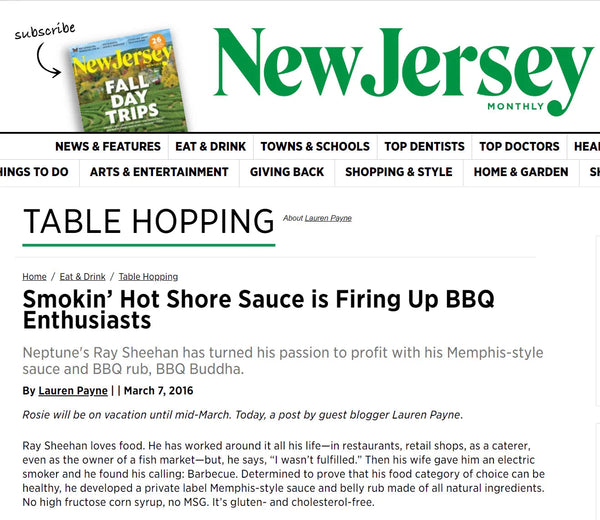 New Jersey Monthly article highlights Chef Ray Sheehan's Memphis-style BBQ sauce and rub.