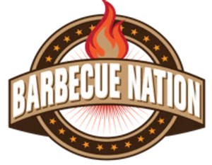 Barbecue Nation logo with flame graphic and circular brown badge, Chef Rays LLC branding