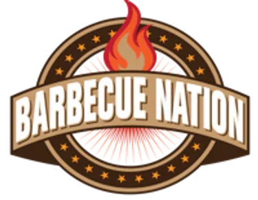Barbecue Nation logo with flame graphic and circular brown badge, Chef Rays LLC branding