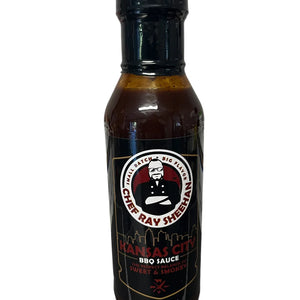 Chef Ray Sheehan Kansas City BBQ Sauce bottle, sweet and smoky, competition barbecue product