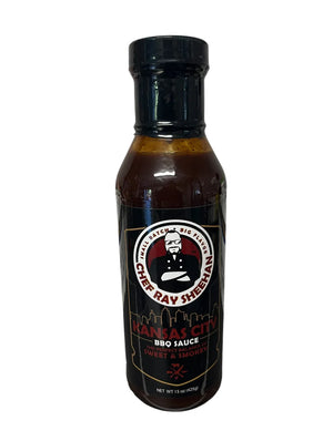 Chef Ray Sheehan Kansas City BBQ Sauce bottle, sweet and smoky, competition barbecue product