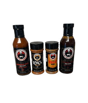 Chef Rays BBQ sauces and rubs set, including Memphis Mop, Kansas City sauces, OG and Beef rubs
